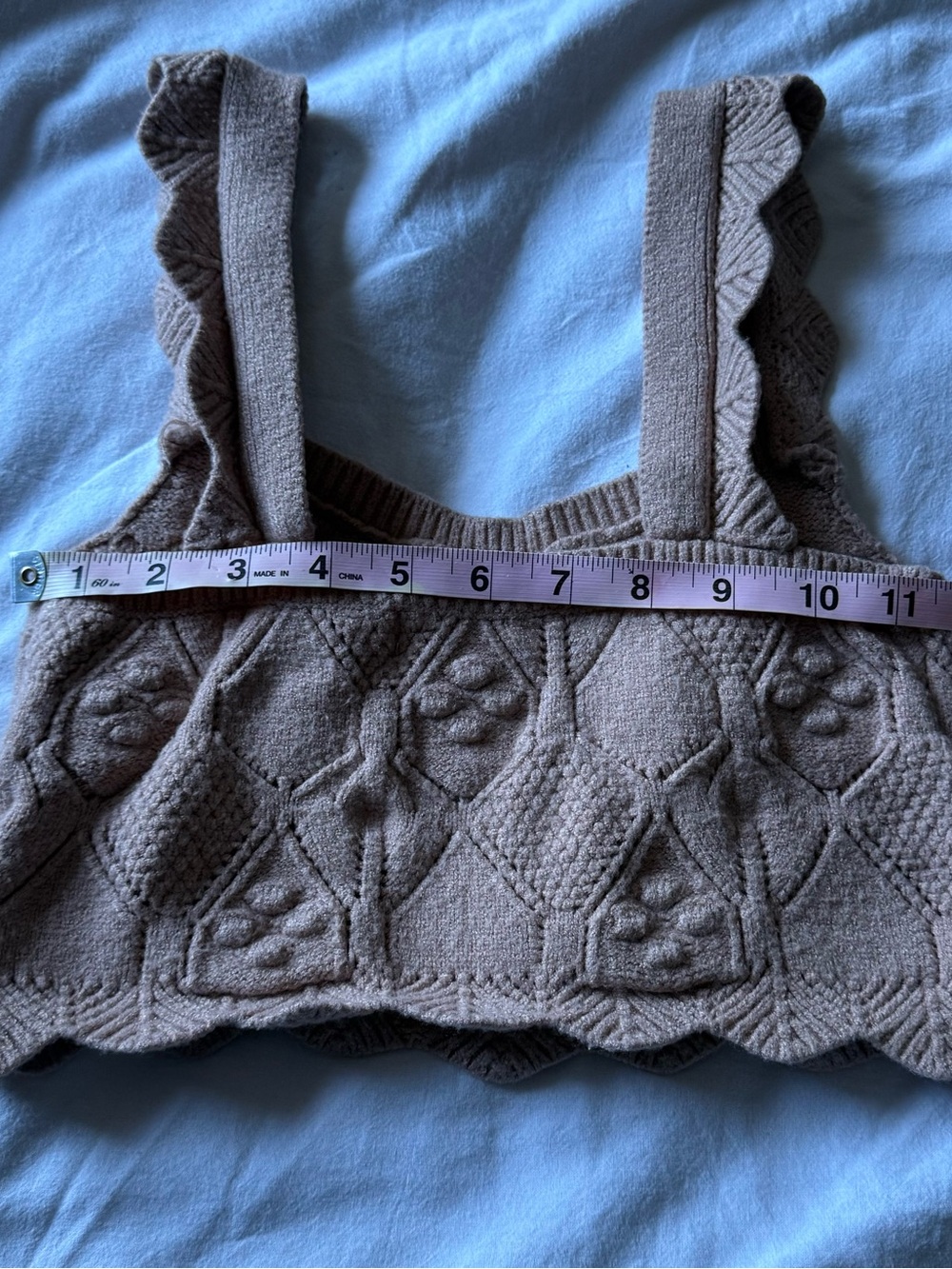 Brown Knit Floral Appliqué Crop Tank Top - Picture 5 of 6